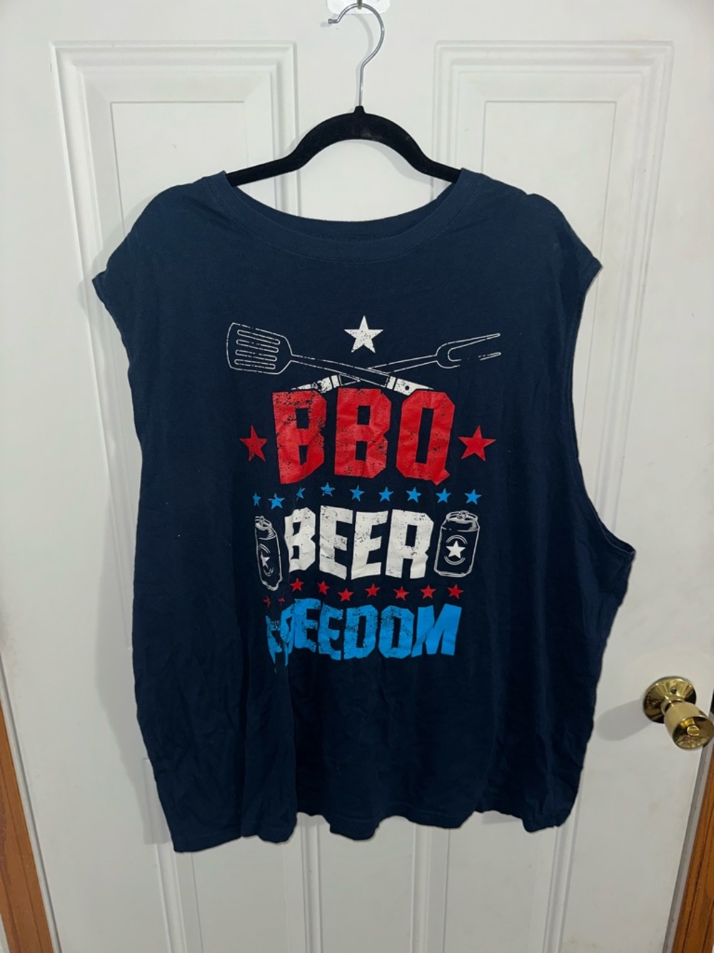 BBQ Beer Freedom Graphic Muscle Tee - Navy
